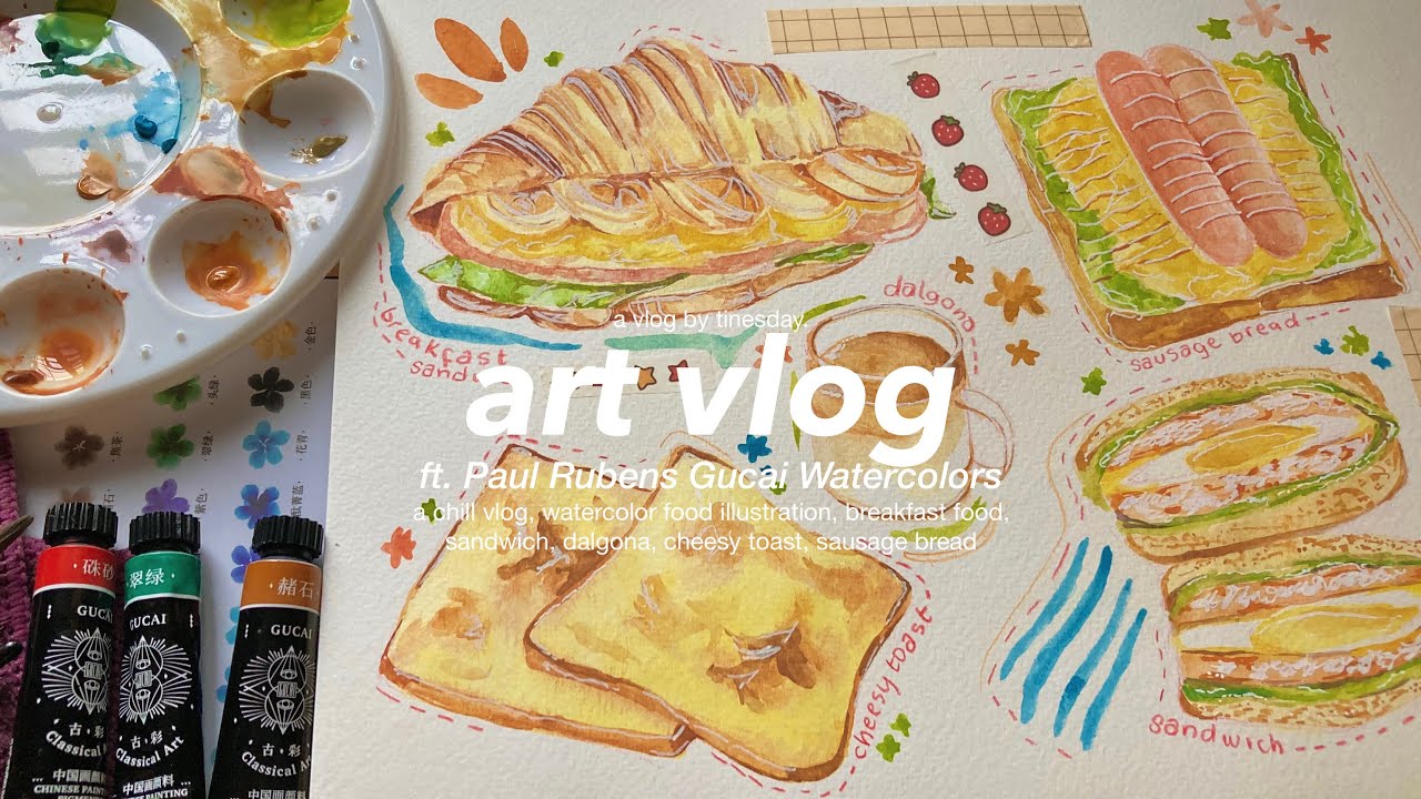 chill art vlog 🎨🥪 watercolor painting food art ft. Paul Rubens Gucai Watercolors