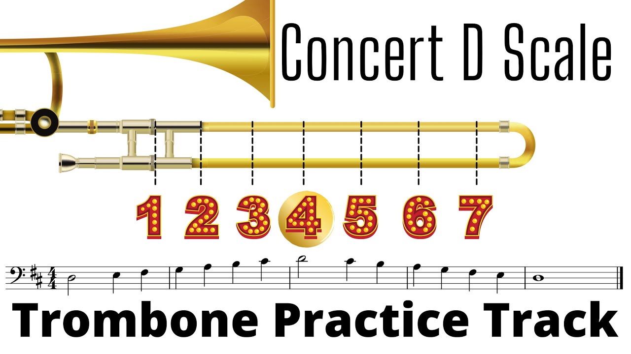 Trombone D Concert Scale | Practice Track and Play Along
