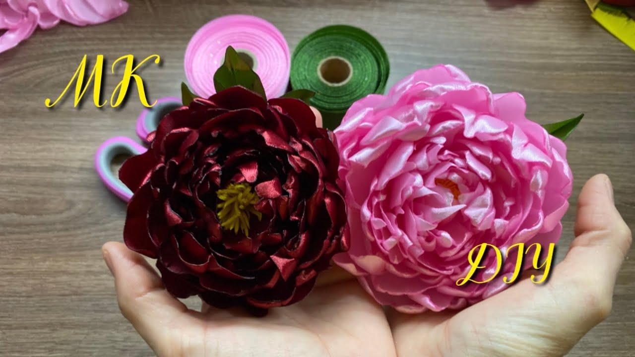 Півонії зі стрічки🌺Peonies🌺RIBBON FLOWERS/DIY