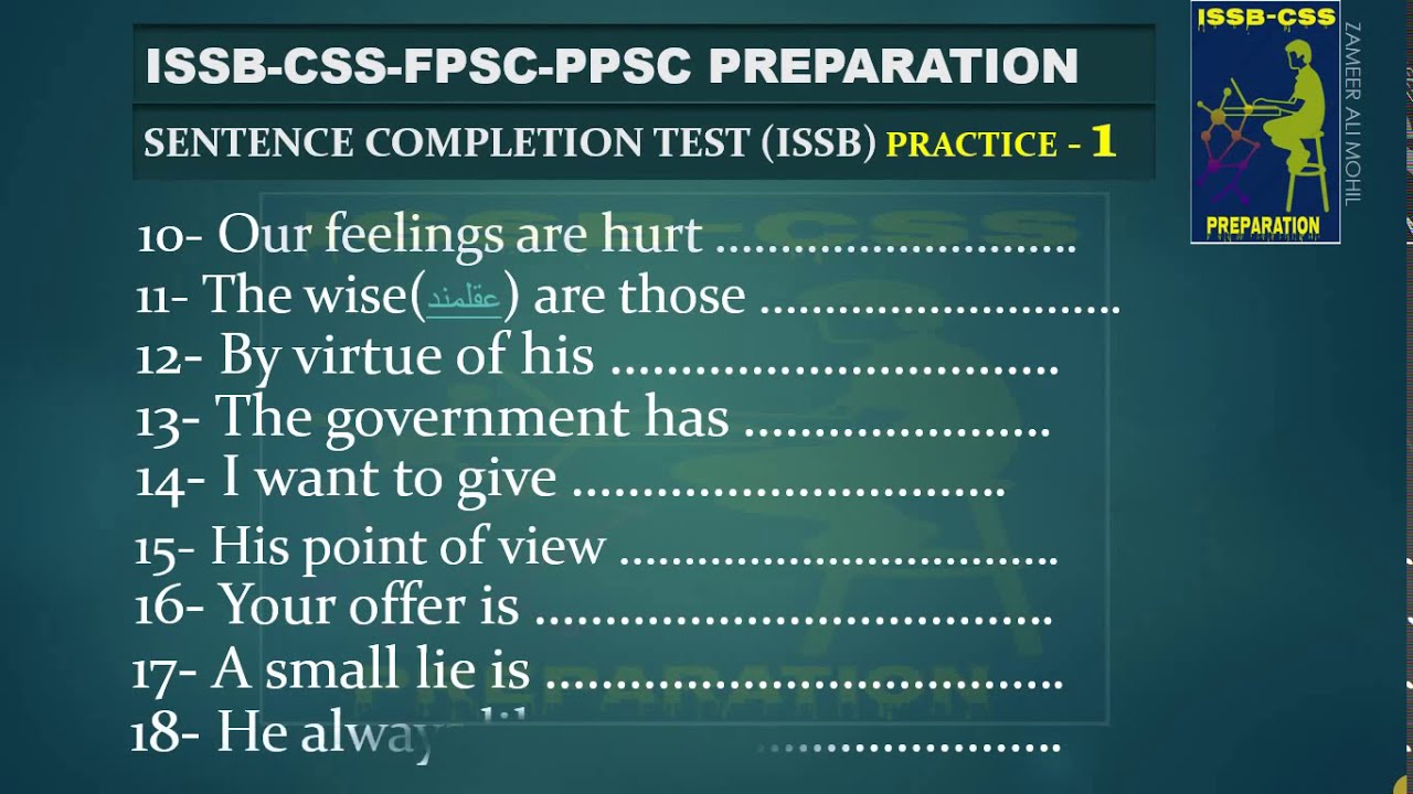 sentence complete test (SCT ISSB) practice 1 | ISSB | English sentence |