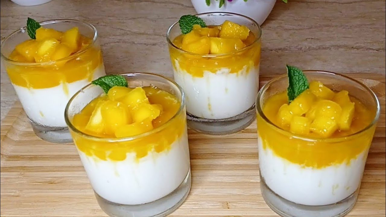 أسرع والذ تحلية بانا كوتا بدون فلان ولا جيلاتين بقوام كريمي بسيطة ولذيذة 😋 panna Cotta Mango dessert