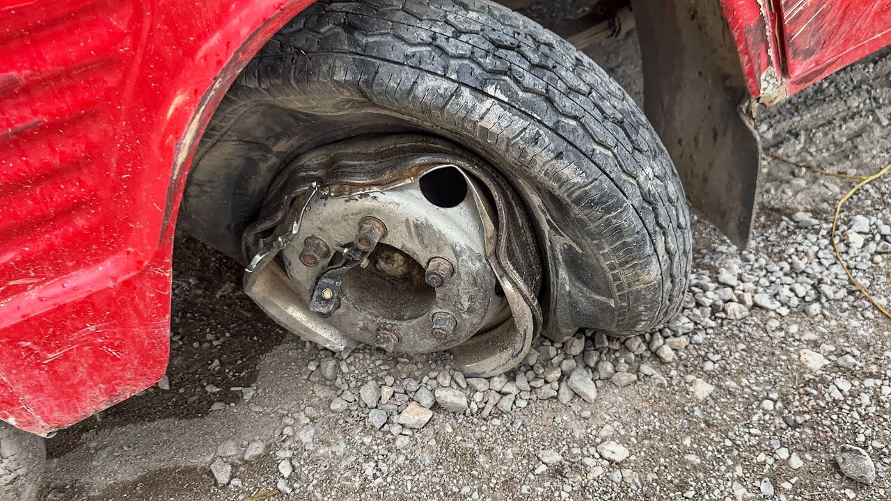 Old Ford Truck Wrecked: Front Axle, Tires & Rims Completely Destroyed