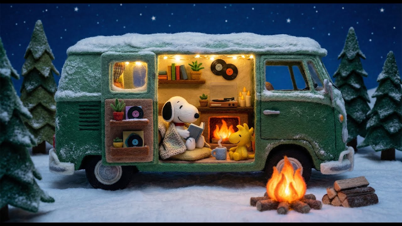 🚐 Winter Camping Lofi 📚 Cozy Camper with Snoopy & Woodstock for Study & Relax
