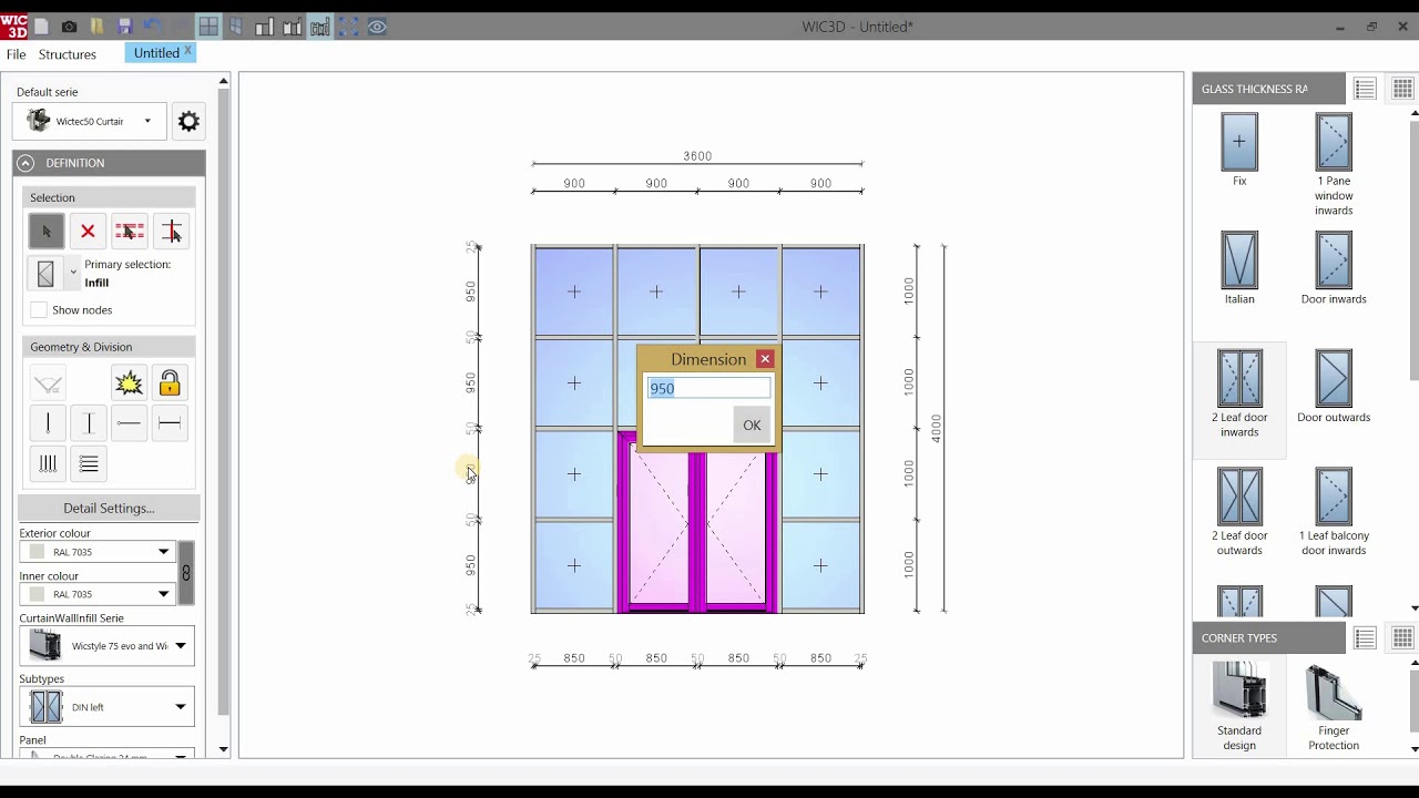 WIC3D Software - Curtain Wall definition - Configuration 1