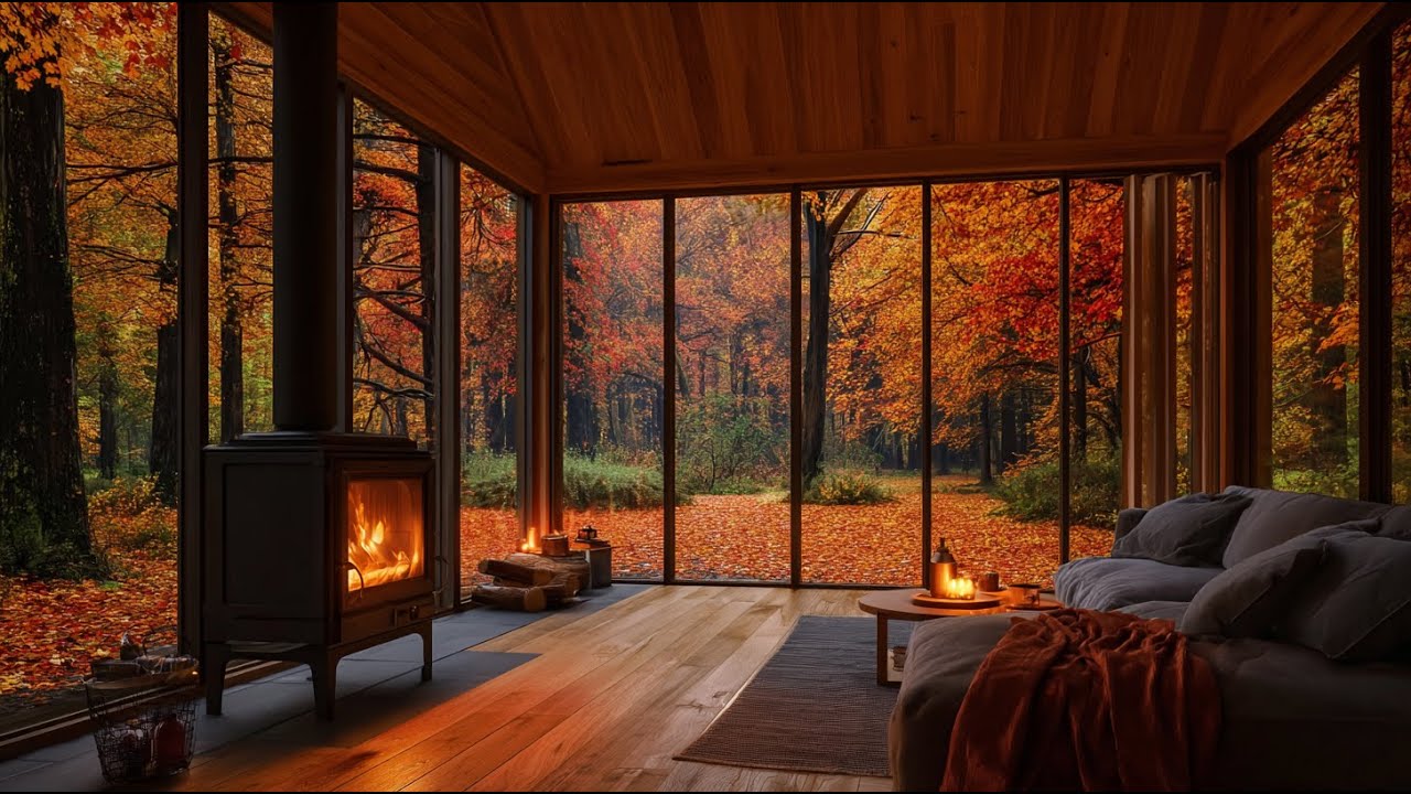 Soothing Autumn Cabin Ambiance 🍂 Smooth Jazz & Fireplace Crackles for a Fresh Start