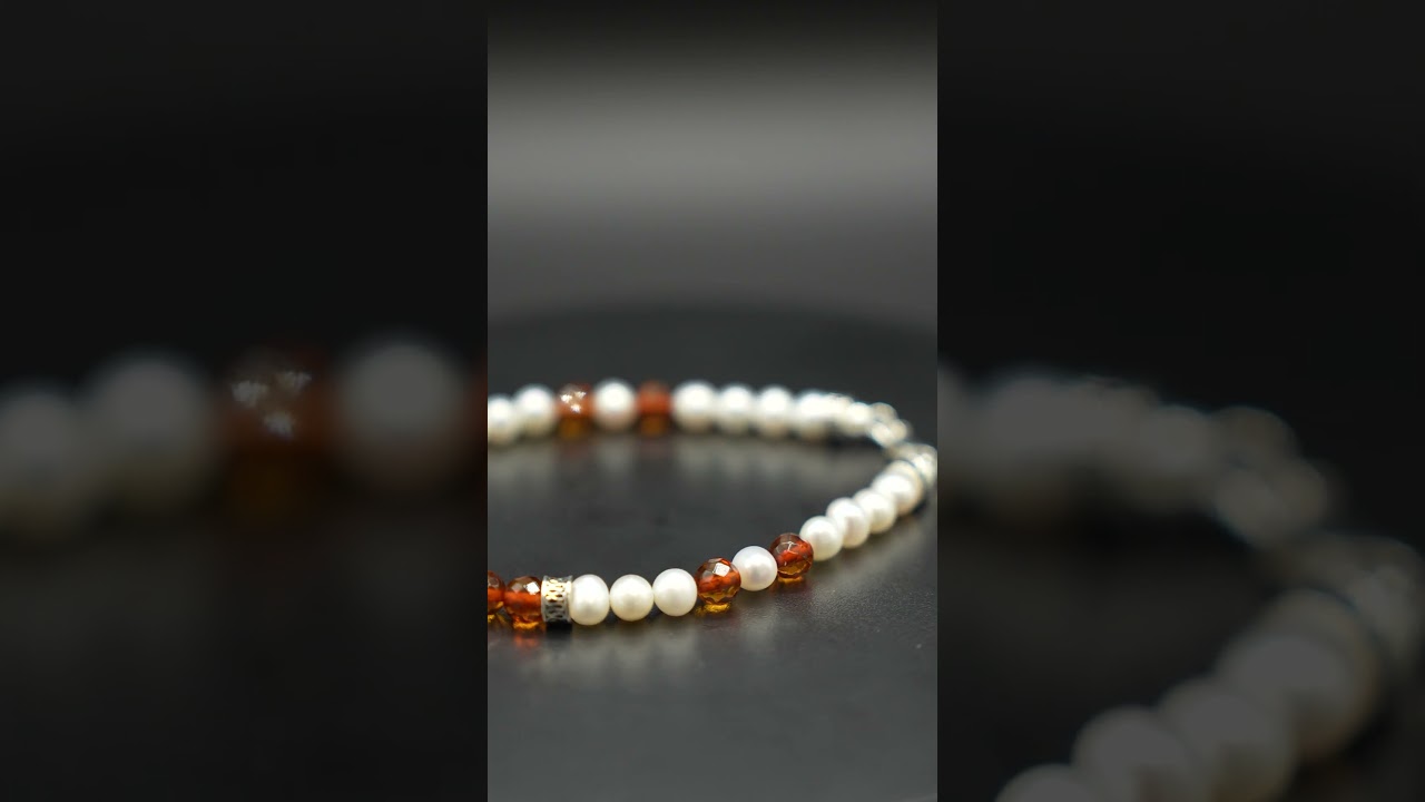 Bracciale Elegante Perla Naturale & Ambra Baltica 6 mm in Argento Sterling 925 &ndash; Made in Italy