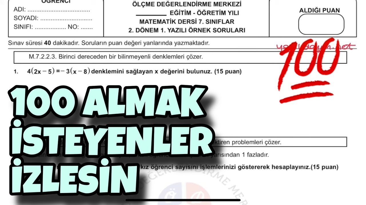 7.Sınıf Matematik 2.Dönem 1.Yazılı