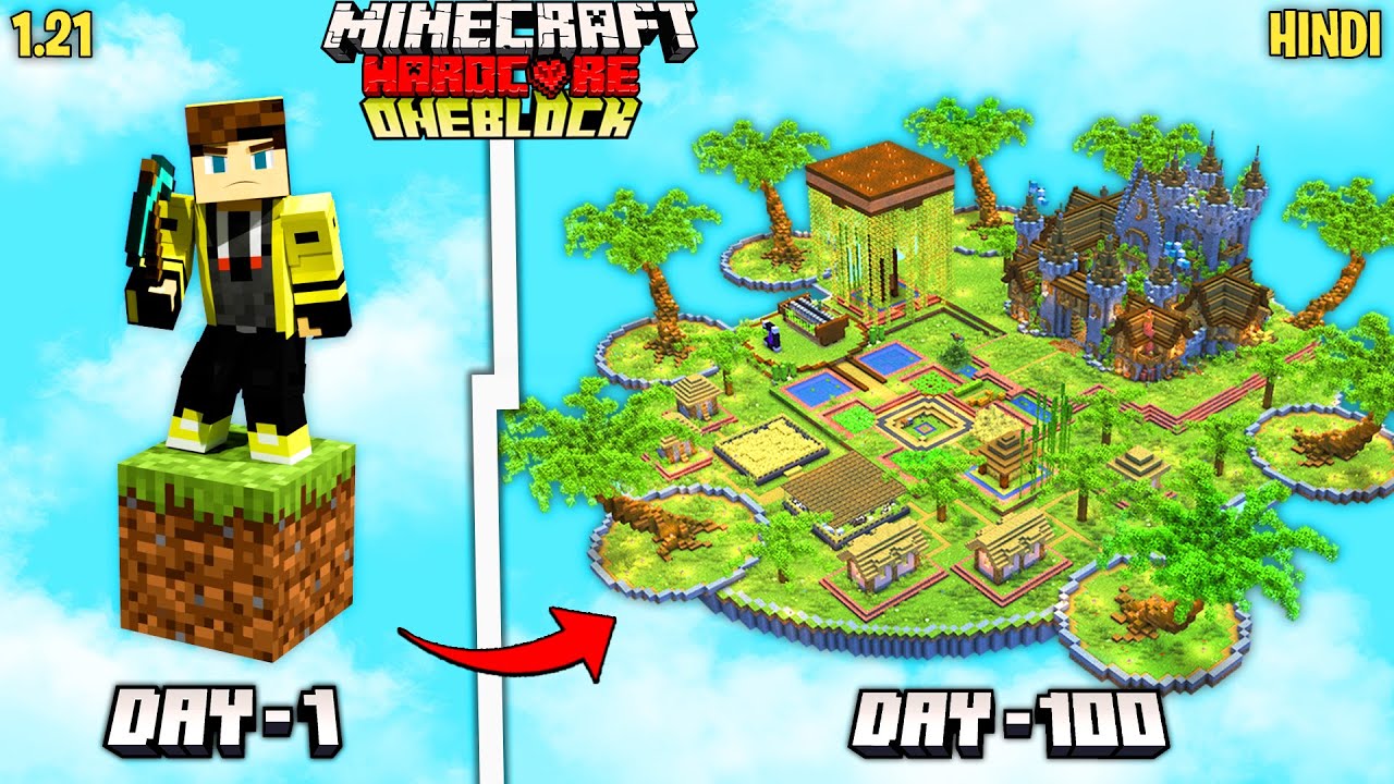 I Survived 100 Days on ONE BLOCK in Minecraft Hardcore 1.21 update