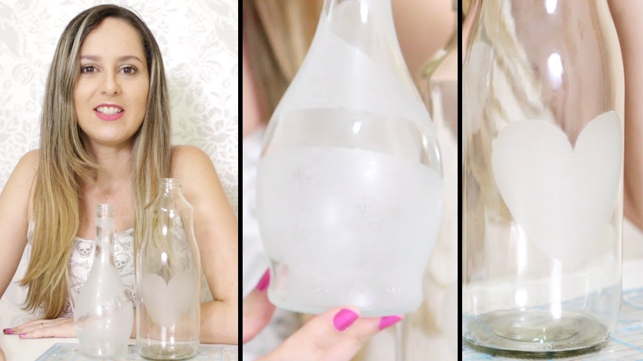Como Fazer Garrafa Jateada - Artesanato Reciclado em Vidro