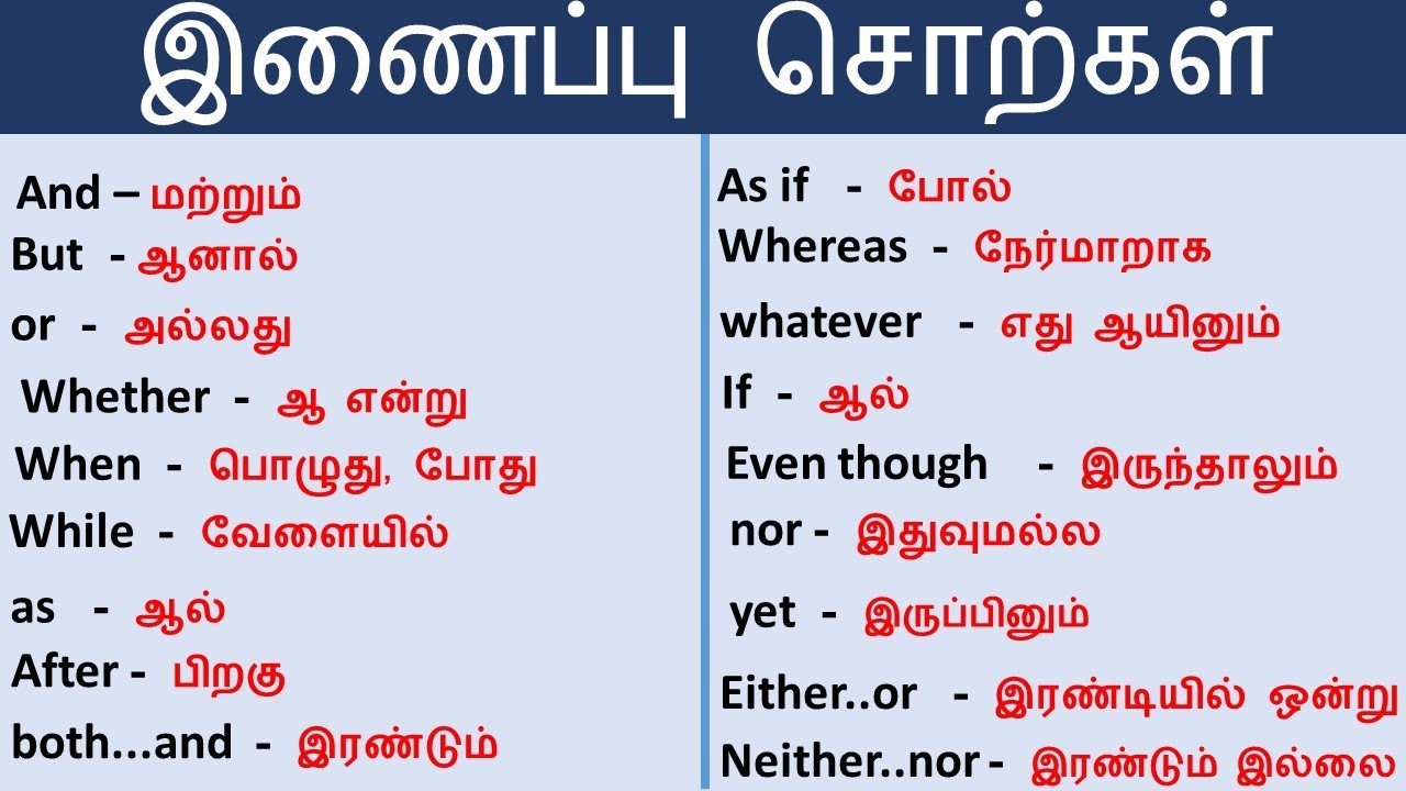 இணைப்பு சொல்| Conjunction with tamil meaning| தினசரி வாக்கியம்| தமிழ் | tamil |#SpokenEnglishInTamil