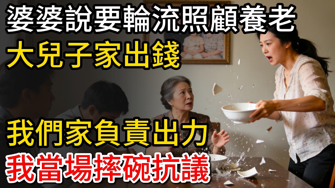 婆婆說要輪流照顧養老，大兒子家出錢，我們家負責出力，我當場摔碗抗議。