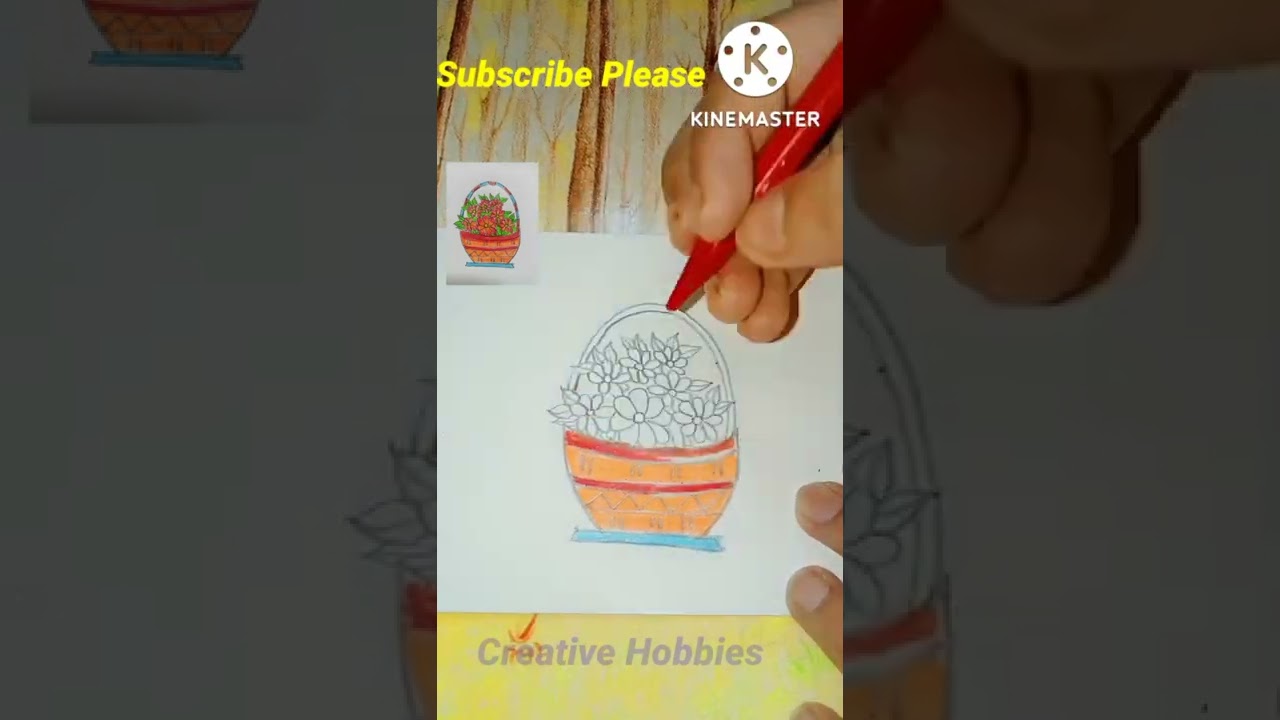 Flower Basket Drawing #shorts #vairlshorts #trending #happytime#creativehobbies