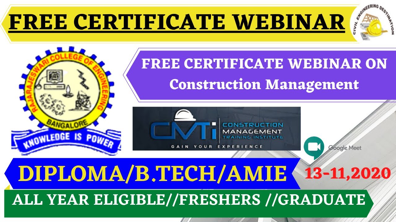 FREE CERTIFICATE CONSTRUCTION MANAGEMENT WEBINAR CIVIL ENGINEER 2020
