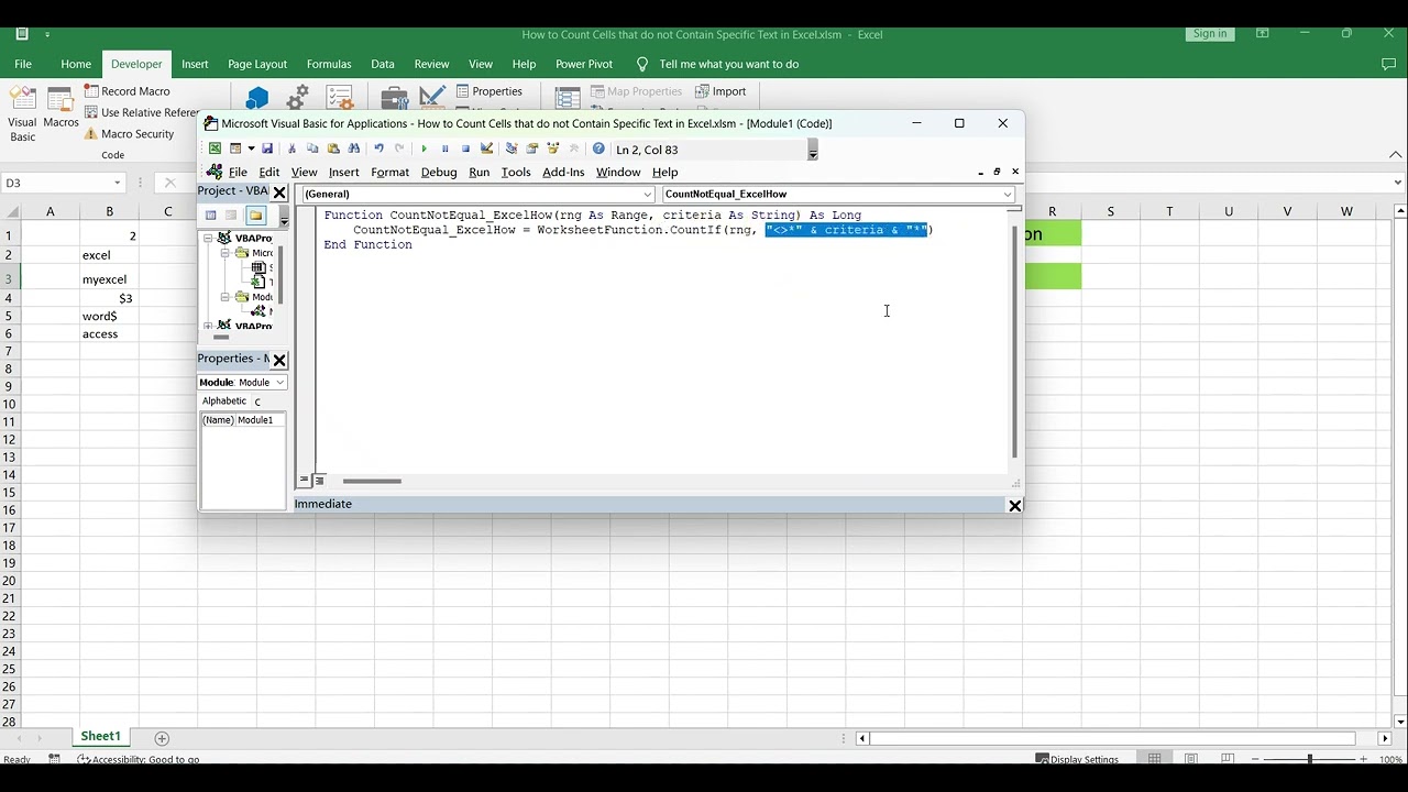 How to Count Cells that do not Contain Specific Text in Excel