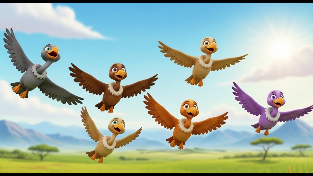 Cinco Pequenos Abutres Voam, Voam, Voam 🦅 | Canções Infantis e Rimas para Crianças