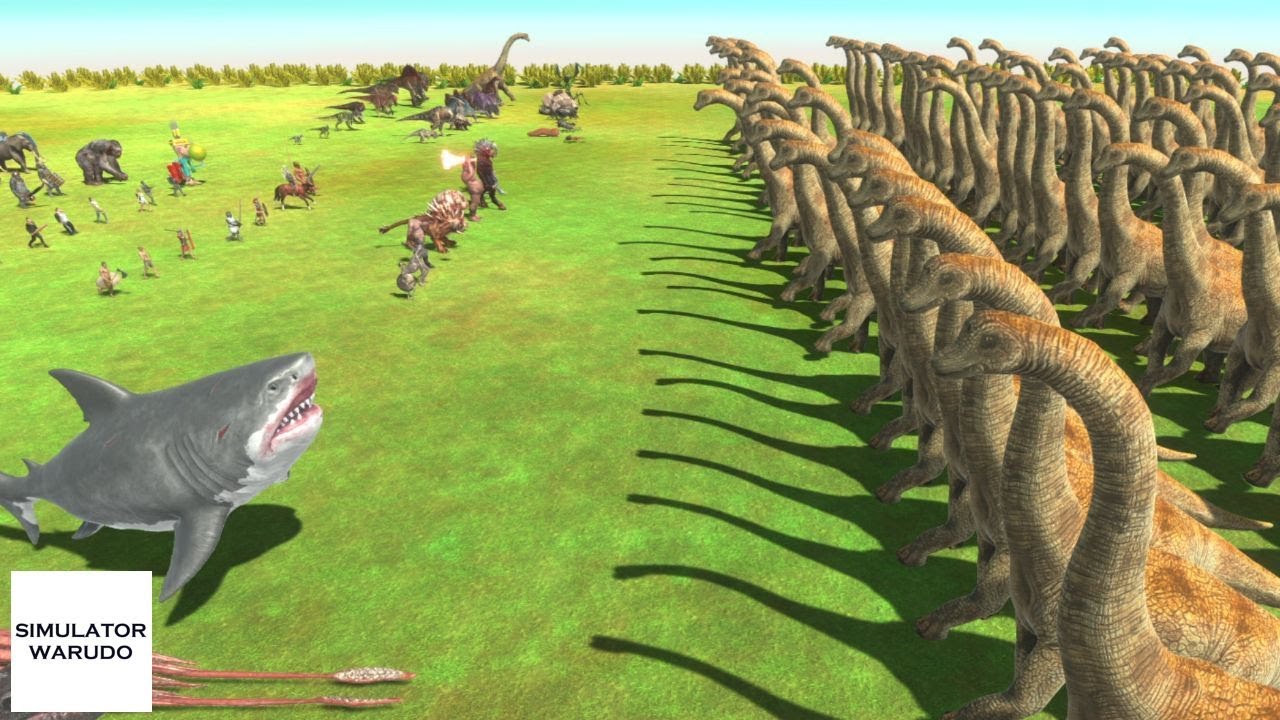 100 Herbivore Dinosaurs vs ALL Units Army Animal Revolt Battle Simulator