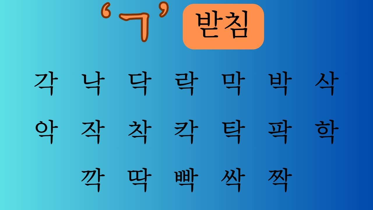 Hangeul Final Consonants / 한글 받침 ㄱ, ㄴ, ㄷ, ㄹ, ㅁ, ㅂ, ㅇ
