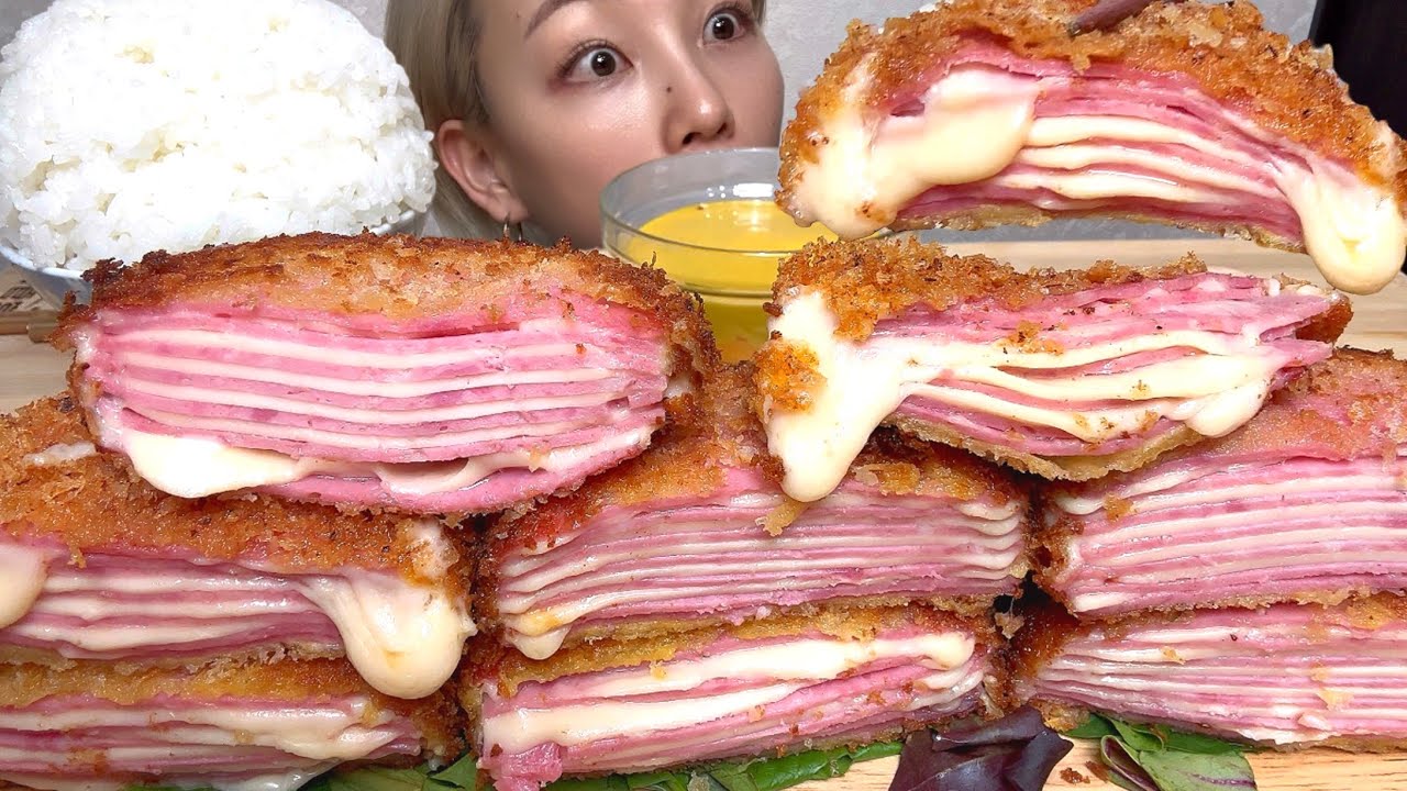 【ミルフィーユチーズハムカツ×白米】ASMR 日本語字幕