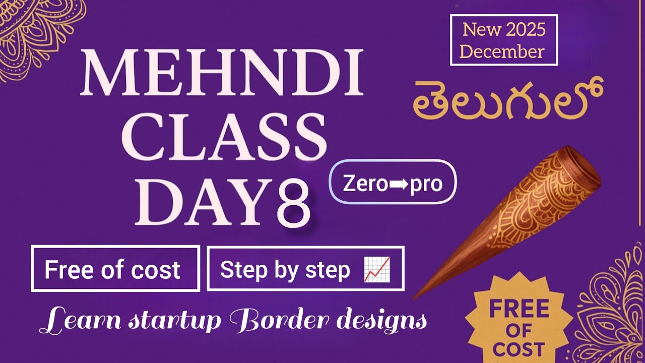 మెహందీ క్లాస్ డే 8 | Startup Border Mehndi Designs | Easy Step by Step |mehndi classes for beginners