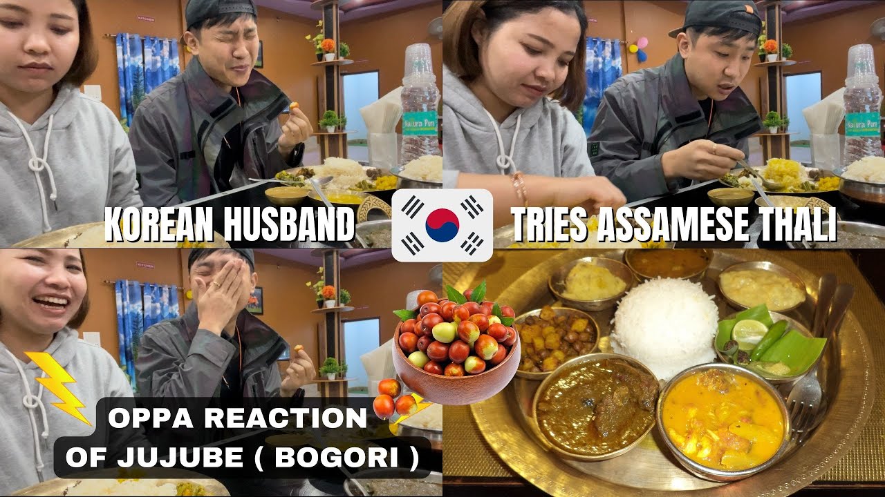 KOREAN 🇰🇷TRIED ASSAMESE THALI INDIAN 🇮🇳 | #koreanindiancouplevlog #northeastfood