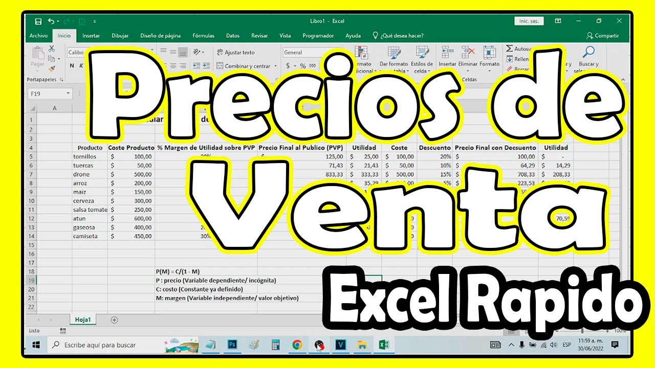Como Calcular el precio de venta de un producto en Excel Gratis paso a paso