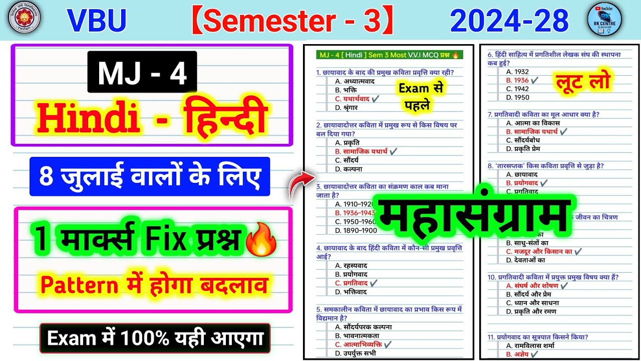 MJ 4 Hindi Sem 3 Important MCQs: Describe the Role of Post-Chhayavad Poetry | MJ4 Hindi Sem 3
