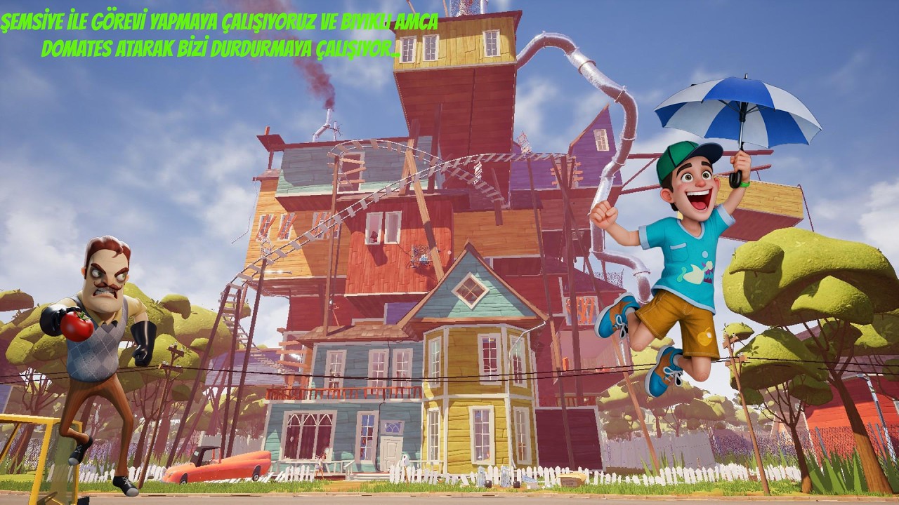 HELLO NEIGHBOR 1 BÖLÜM 8/BIYIKLI AMCANIN EVİNDE ŞEMSİYE İLE GÖREVİ YAPMAYA ÇALIŞIYORUZ..