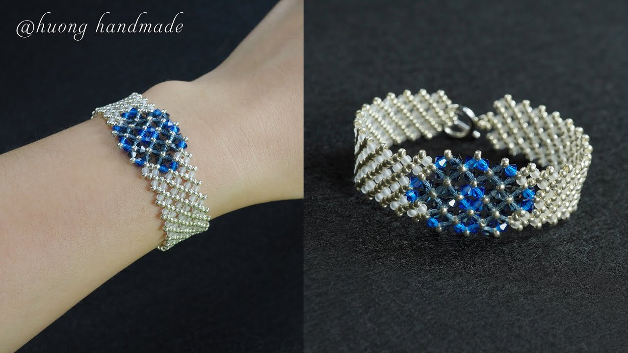 DIY elegant beaded bracelet with seed beads and swarovski bicone beads