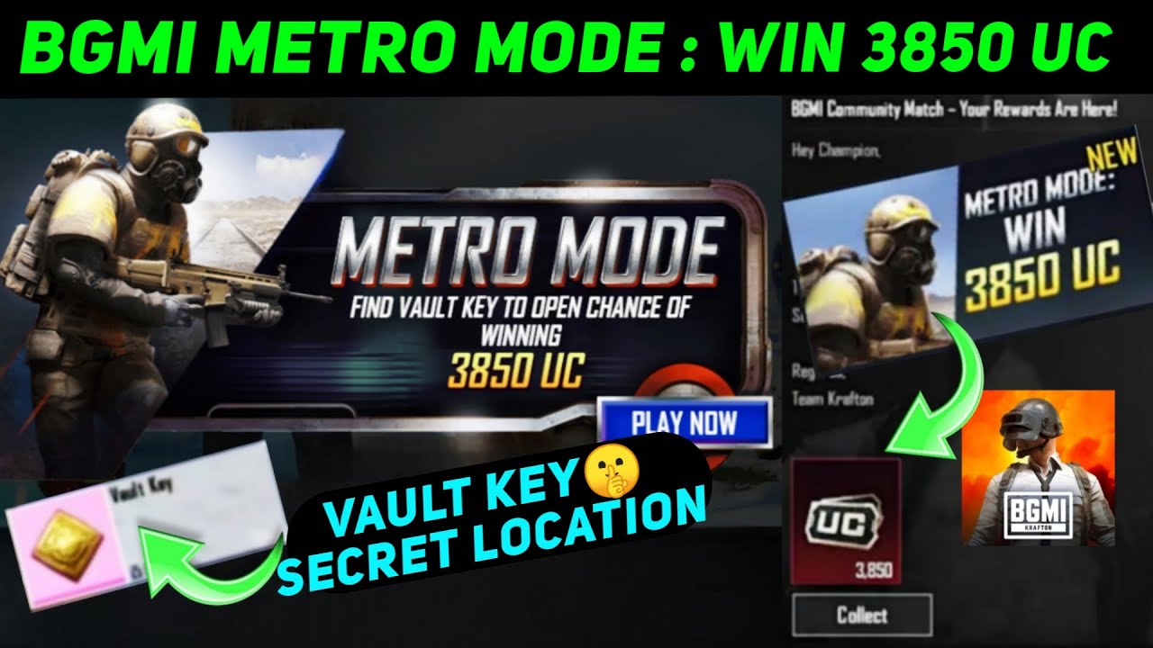 METRO MODE WIN 3850 UC BGMI | BGMI METRO ROYALE 3850 UC WIN KAISE KARE | BGMI VAULT KEY LOCATION