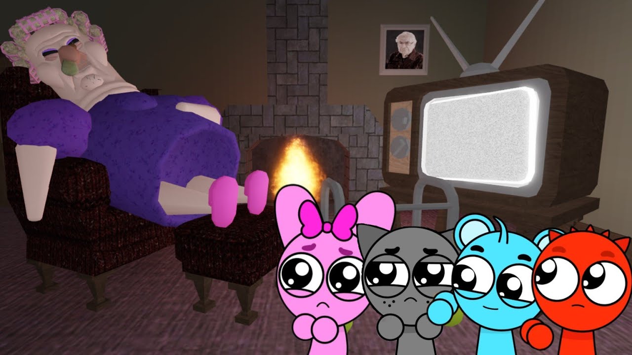 Sprunki Baby Pinki, Gray, & Other Sprunki's Plays Grumpy Gran Scary Obby