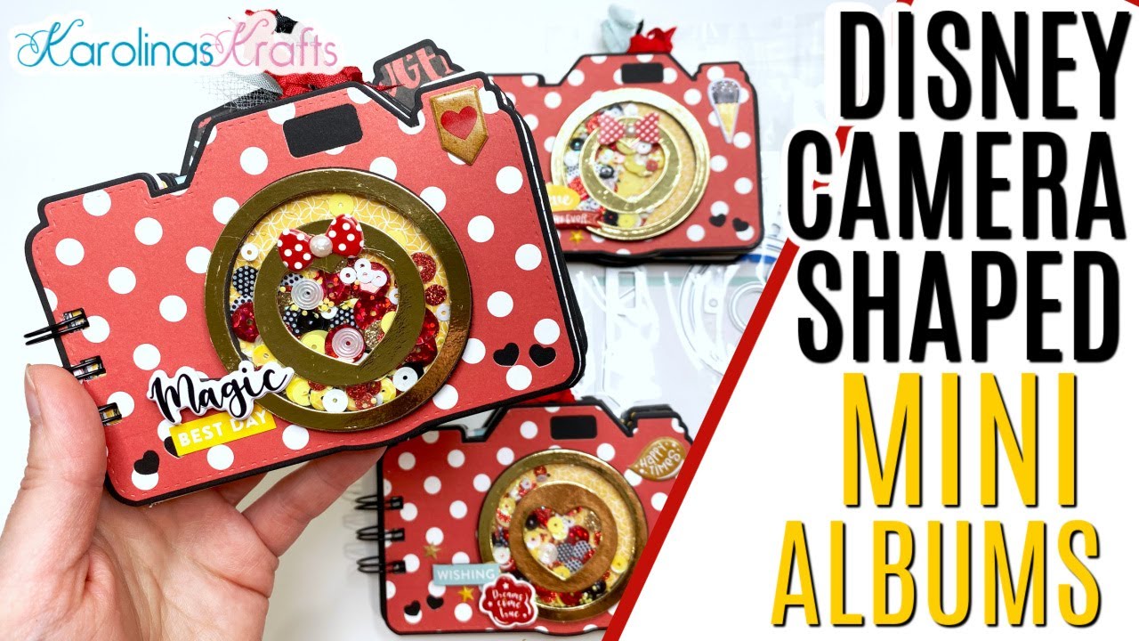 Disney Inspired Sequin Camera Shaped Albums Project Share, Shaker Mini Album, Mickey Mouse Inspired