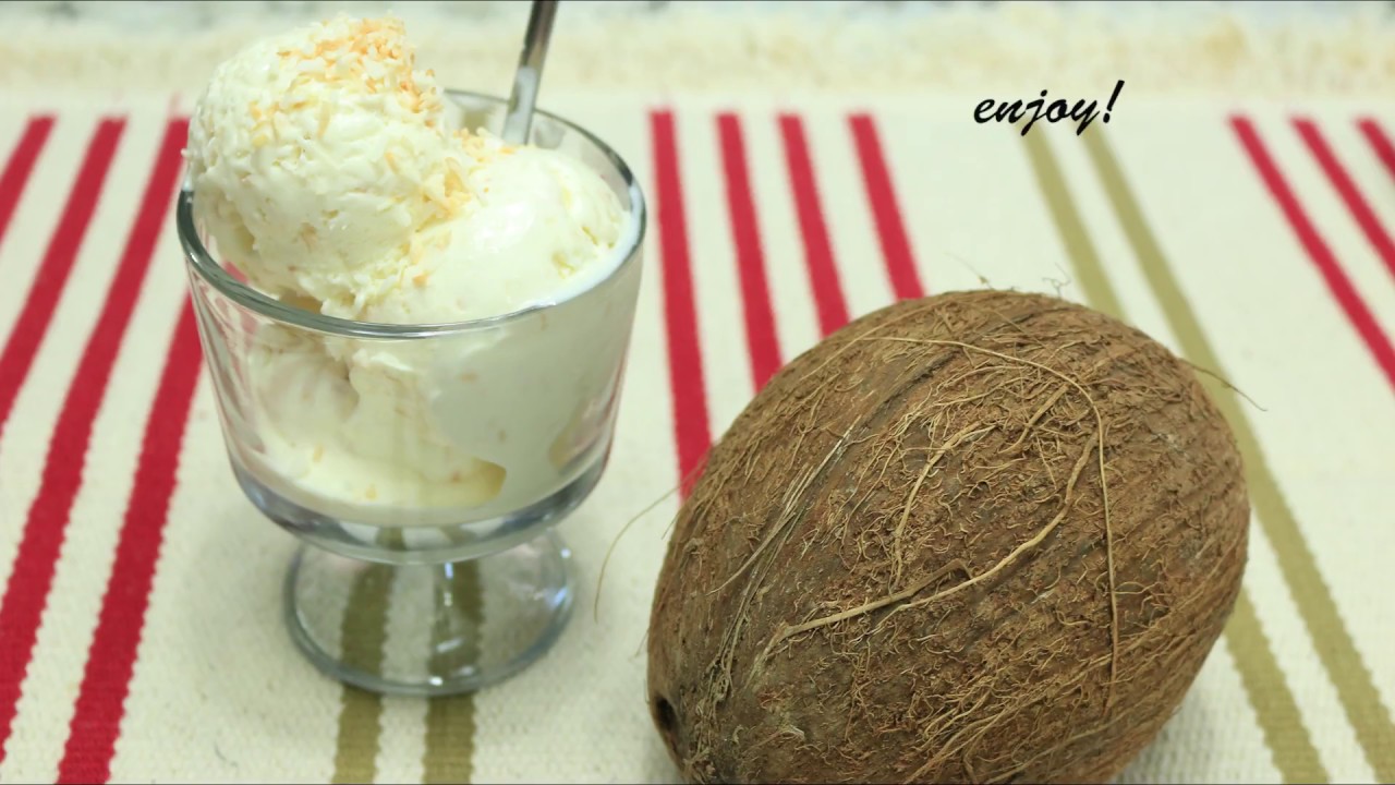 Toasted coconut ice cream( no churn and no machine needed ) بوظة بنكهة جوز الهند بدون استخدام ماكينة