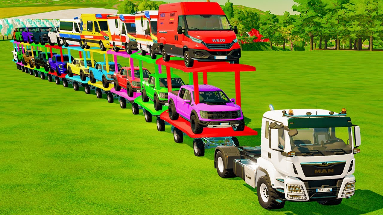 OVERSIZED TRANSPORT DOUBLE DECKER AMBULANCE, POLICE, FORD RAPTOR! Farming Simulator 25