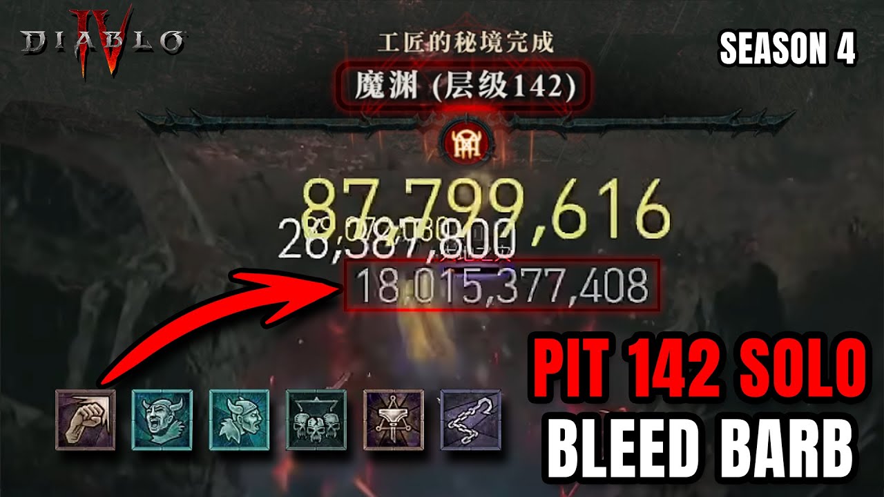 142 Pit Solo Bleed Bash Barb 18 BARBRILLION DMG - Diablo 4 Season 4