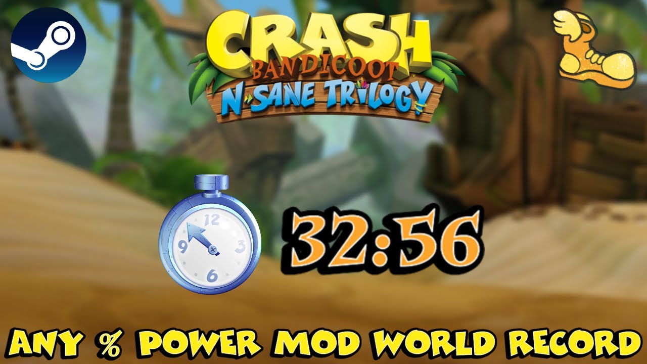 Crash Bandicoot Any% Power Mod World Record Speedrun in 32:56