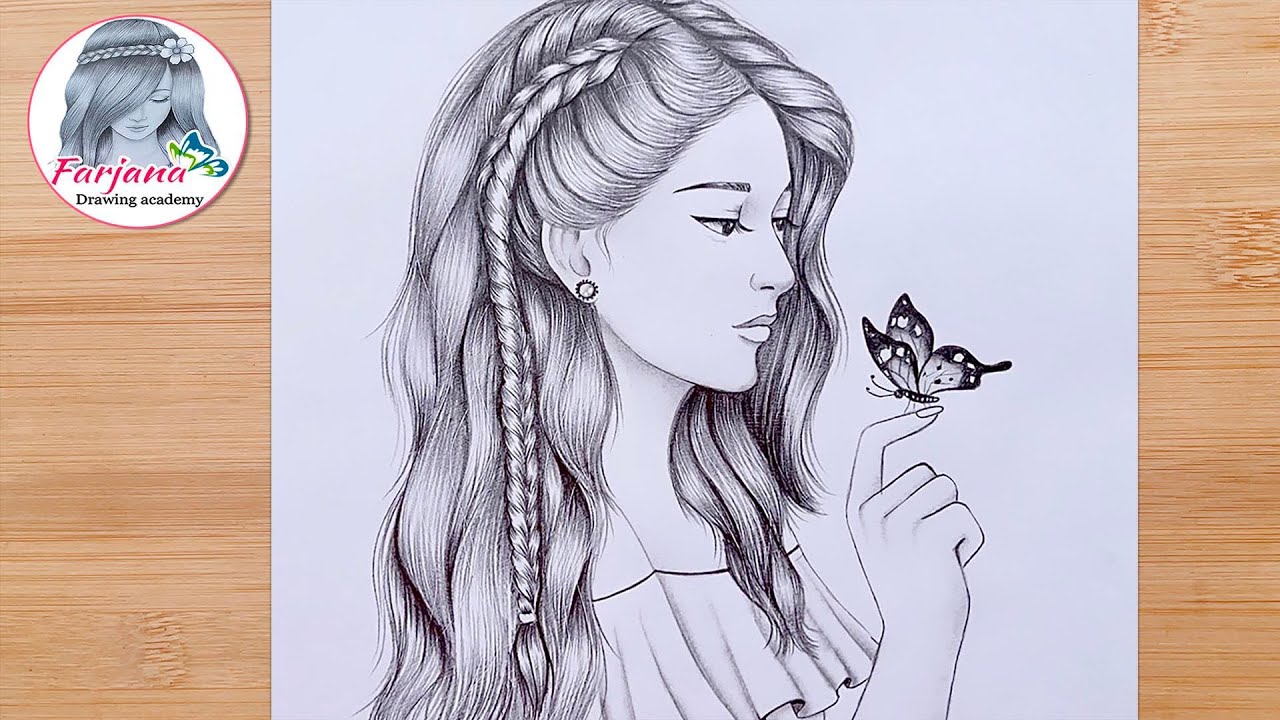 Step By Step Drawing Tutorial |How to draw A Cute Girl with Butterfly | Face Drawing -Pencil sketch