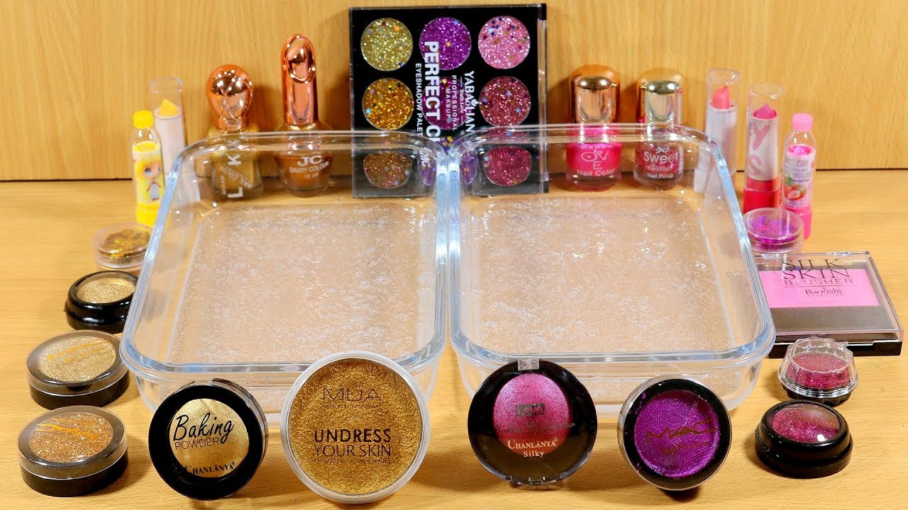 Gold vs Pink | Mixing Makeup Eyeshadow Into Clear Slime - Satisfying Slime Video