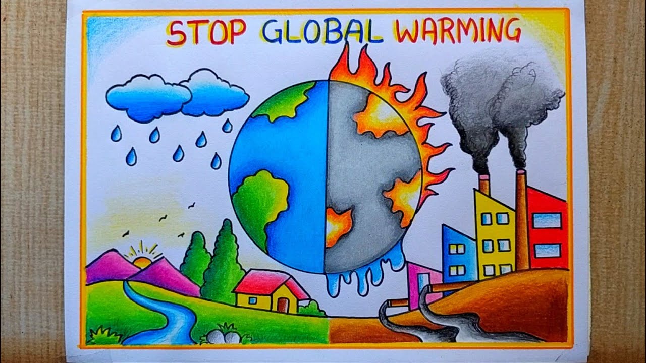Stop Global Warming Poster drawing easy| Earth Day drawing| Save Environment|Climate change drawing