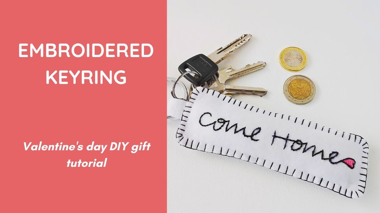 Valentine's day DIY gift tutorial. Embroidered Keyring