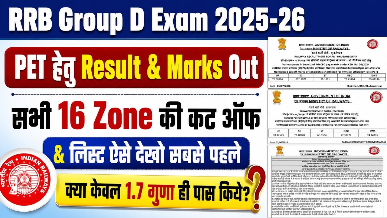 RRB Group D Result Out | All 16 RRC Zone List & Cut Off | Group D 2026 PET Result Kaise dekhe