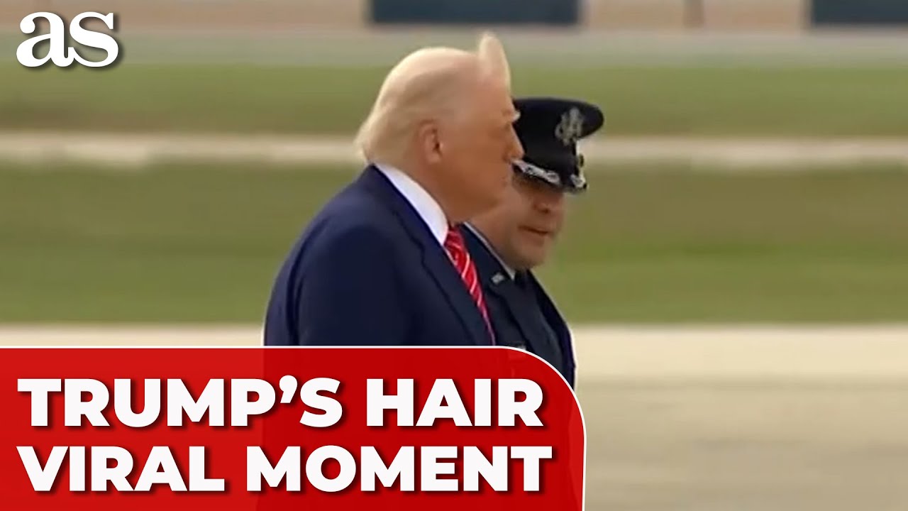TRUMP'S HAIR wildly spins before boarding AIR FORCE ONE