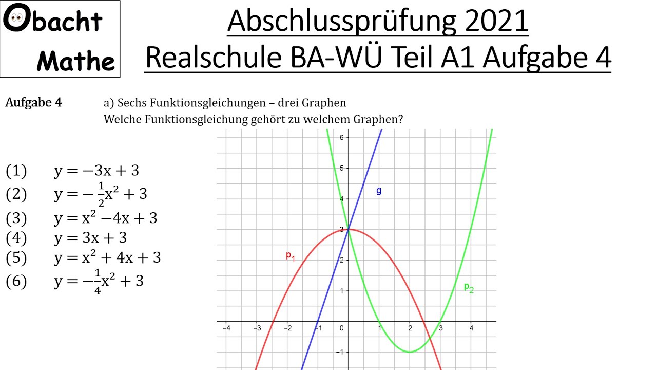 Abschlussprüfung Mathe 2021 Realschule Baden-Württemberg Teil A1 Aufgabe 4 vorgerechnet |ObachtMathe