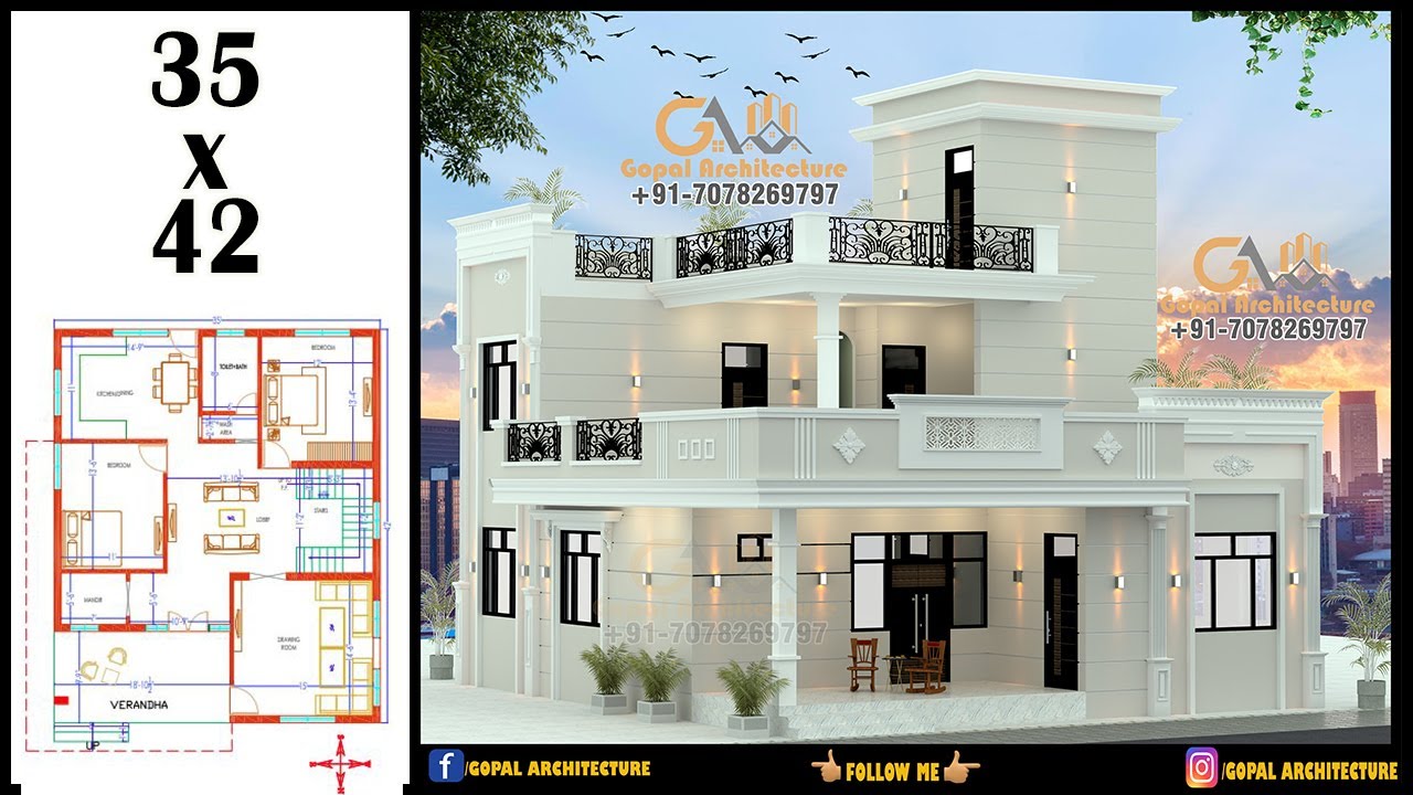 35 x 42 House Plan With Elevation|Classic House Elevation|2Floor House Design|Gopal Architecture 2.0