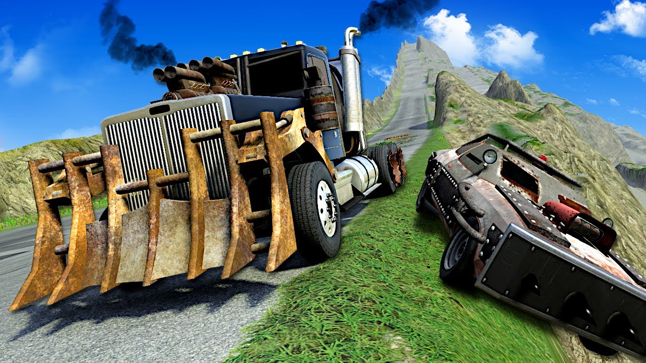 MAD MAX CARS DOWN A MOUNTAIN! - BeamNG Drive Mods