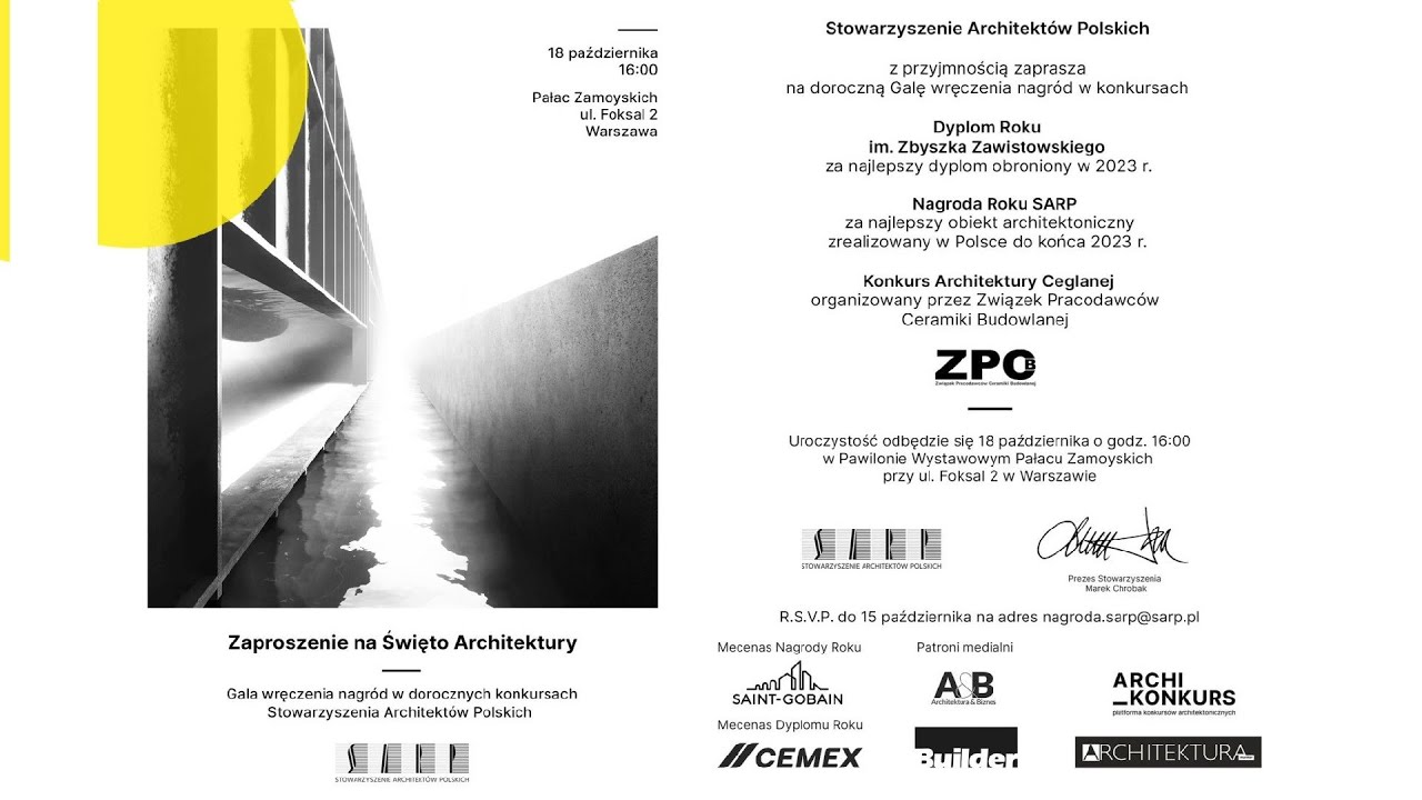 Gala wręczenia nagród Bene Merentibus Polski cement w  architekturze Honorowa nagroda SARP