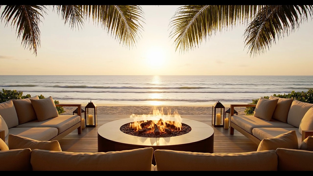 Luxury Beach Sunset Fireplace Screensaver for Frame TV | 4K Ocean Waves