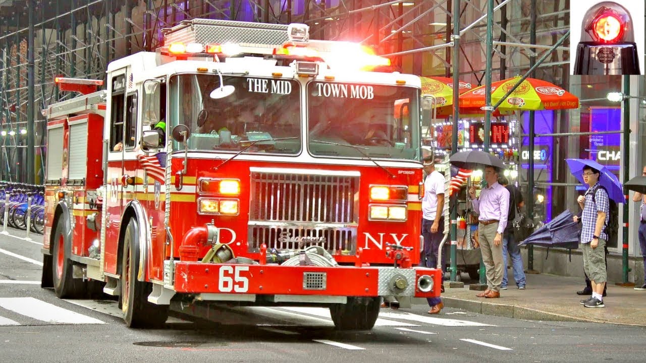 FDNY Engine 65 Responding Lights, Air Horns and EQ2B Siren