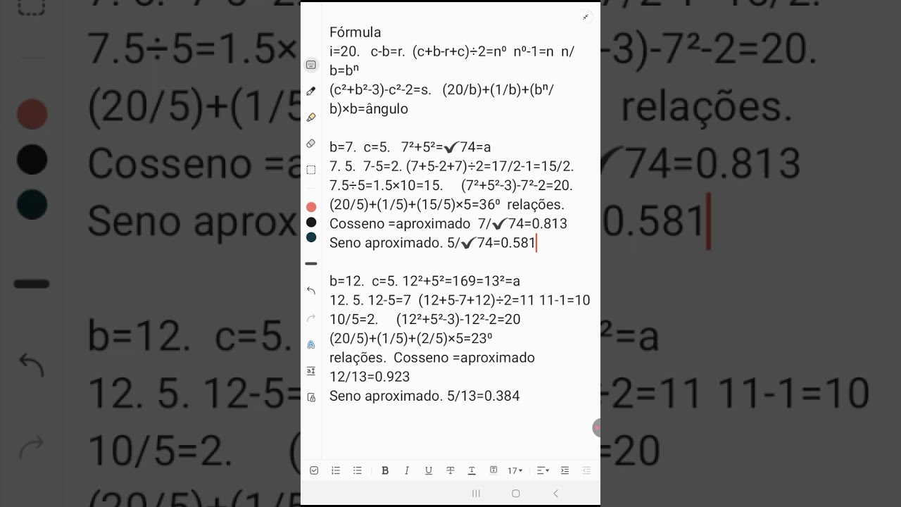Fórmula trigonométrica  por aproximação de relações 