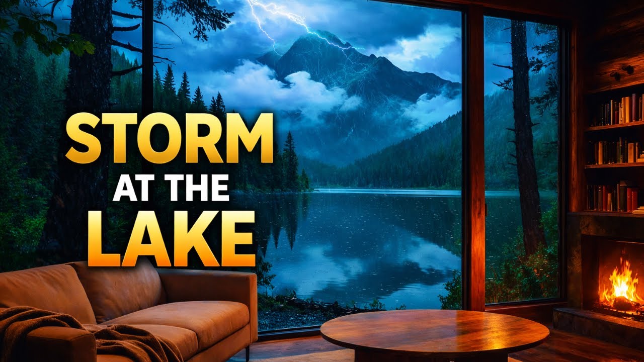 Cozy Cabin Overlooking the Lake – Stormy Night, Rain & Forest Sounds for Relaxation