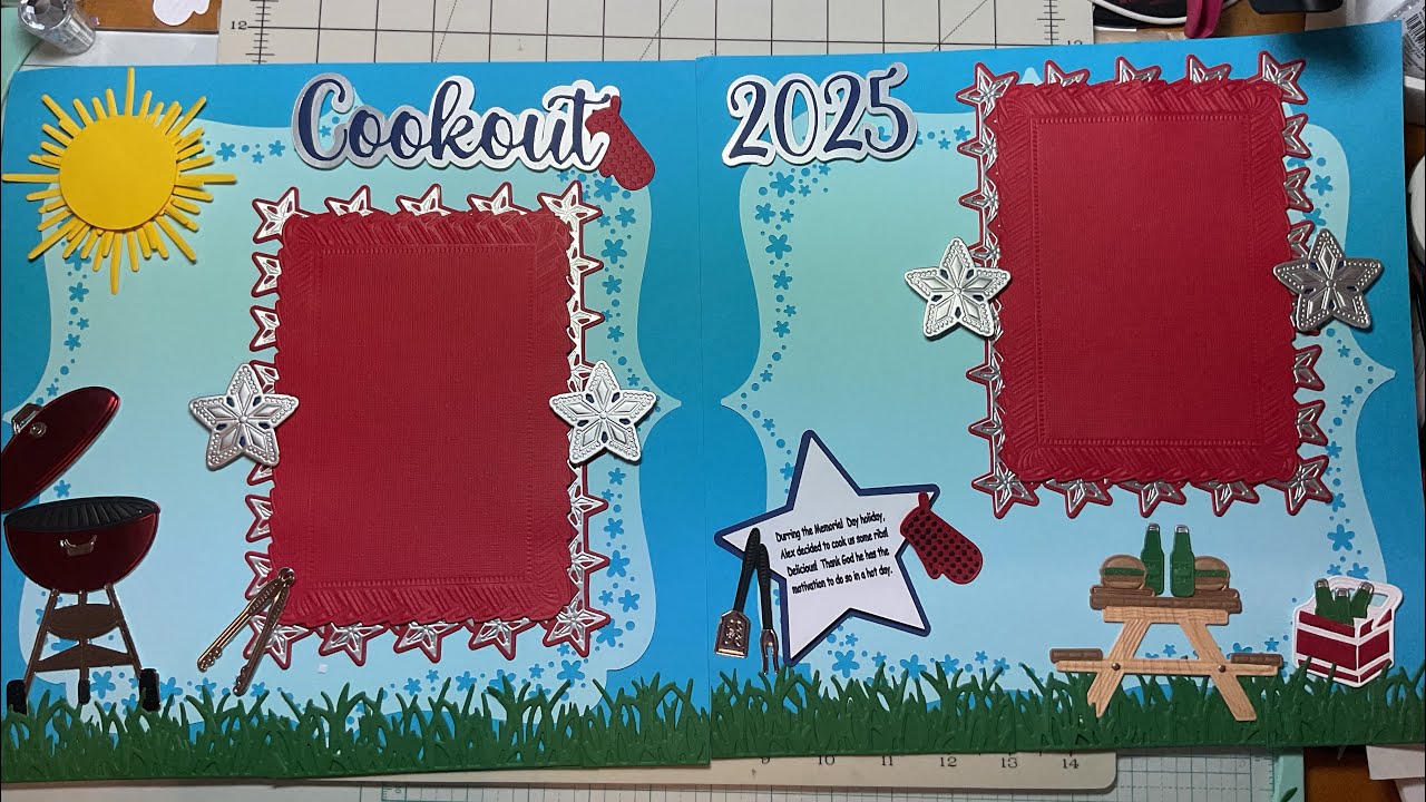 Two page cookout layout using various Anna Griffin dies
